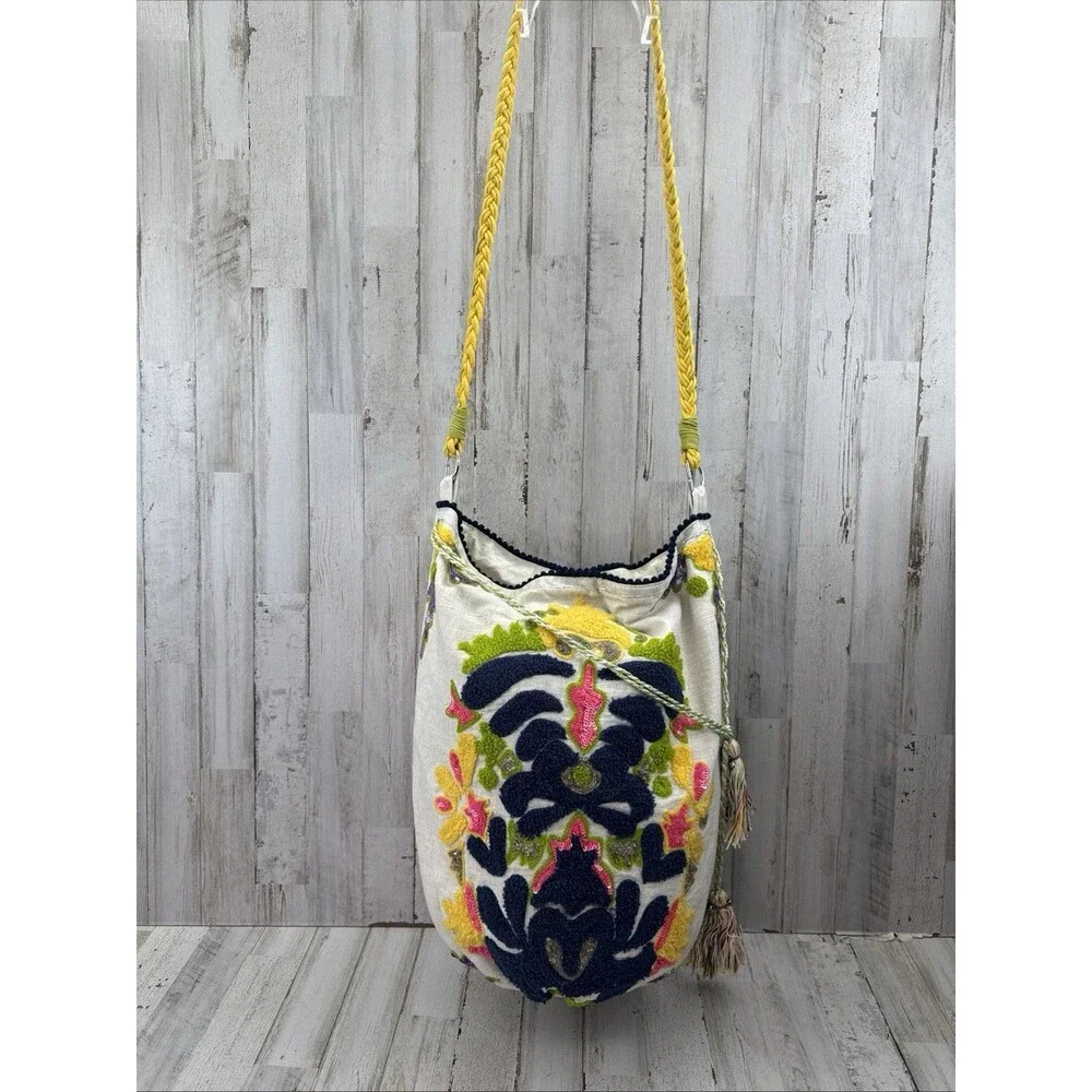 Ruby Yaya Cotton Colorful Fringe Tassels Shoulder Bucket Crossbody Bag Boho Tote